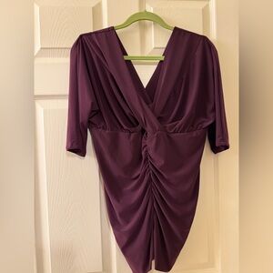 Kiyonna Deep Eggplant/Wine Ruched Fitted Top Size 1 (14-16)